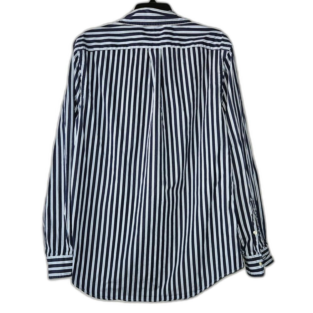 POLO RALPH LAUREN Blue Striped Button Down Dress Shirt 100% Cotton Medium - Picture 4 of 6